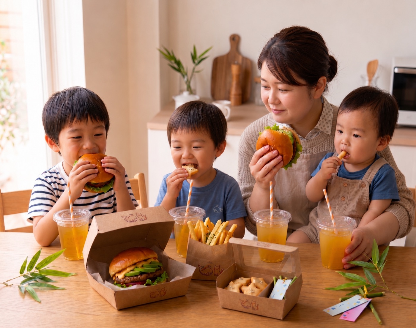 バーガーを楽しむ家族